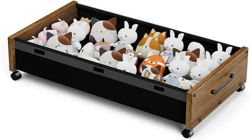 Miniatura 15 de KITHELP Almacenamiento de madera debajo de la cama con ruedas, contenedores de almacenamiento rodantes debajo de la cama con tapa extraíble, cajones