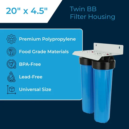 Miniatura 2 de Carcasa de filtro de agua SpiroPure de 2 etapas 4.5 x 20 BB, carcasa de filtro doble BBFS-22 de repuesto