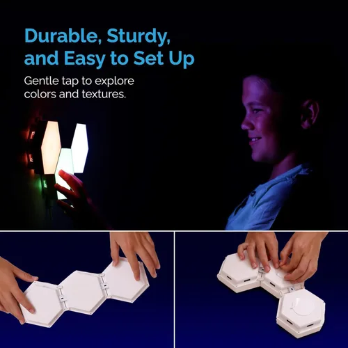 Miniatura 4 de Emberela HEXlights - Luces Sensoriales para Niños, Paquete de 3 Luces Hexagonales Táctiles, Control Remoto, Paneles LED de Pared Amigables