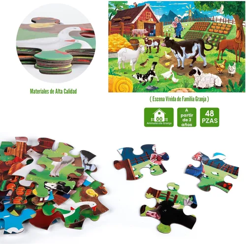 Miniatura 4 de Rompecabezas Jumbo de Piso para Niños, Rompecabezas Grandes de Animales de Granja, Rompecabezas de Granero de 48 Piezas para Niños Pequeños de 3-5