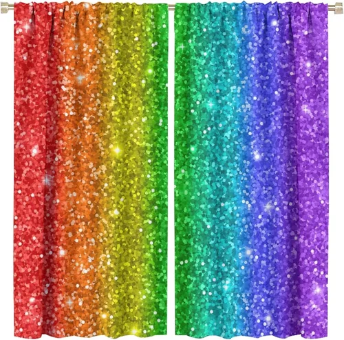 Miniatura 75 de Cortinas opacas abstractas de arco iris, pintura de color arcoíris con gotas, diseño gráfico creativo con bolsillo para barra, para sala de estar