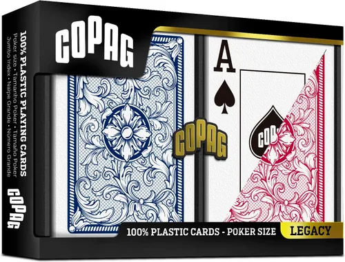 Miniatura 2 de Copag Legacy Design - Juego de cartas 100% de plástico, tamaño de póquer, tamaño jumbo, color rojo y azul, juego de doble baraja Rojo/Azul