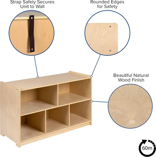 Miniatura 4 de EMMA + OLIVER Gabinete de almacenamiento de madera del aula de la escuela de 5 secciones para uso comercial o doméstico