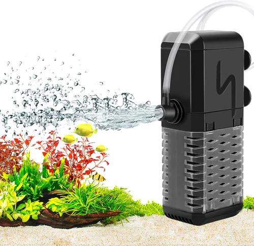Miniatura 2 de AQQA Filtro de acuario, filtro sumergible para tanque de peces con sistema aireador de agua de lluvia, diseño de flujo de agua ajustable, filtración