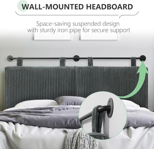 Miniatura 6 de Cabecera tamaño Queen, cabeceros modernos montados en la pared con luz LED para cama con tapicería cabecera colgante para dormitorio, con acolchado