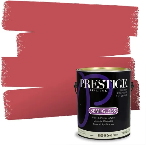 Miniatura 11 de Prestige Paints E100-T-SW6591 Pintura exterior e imprimación en uno, 1 galón, plano, combinación comparable de Sherwin Williams Amaryllis, 1 galón