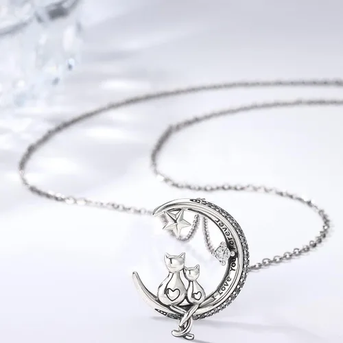 Miniatura 4 de Odinstone Collar de gato colgante de plata de ley S925 colgante de gato en luna circonita cúbica joyería de mujer regalos para mamá con paquete