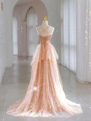 Miniatura 3 de Vestidos de novia de lentejuelas 2024, vestido largo de baile para mujer, vestido de graduación de tul brillante, vestido de fiesta con abertura