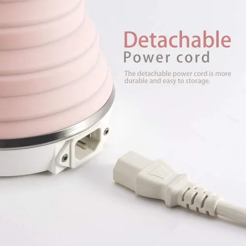 Miniatura 5 de Hervidor eléctrico plegable de viaje de silicona de grado alimenticio ultrafino mejorado, protección contra hervir en seco, portátil con doble Rosa