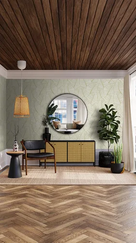 Miniatura 4 de Casa Mia Rollo de papel tapiz de vinilo con hojas metálicas tropicales para despegar y pegar (cubre 30.75 pies cuadrados) (dorado)