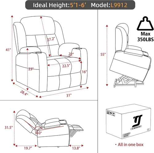 Miniatura 3 de Silla reclinable eléctrica para personas mayores con calor y masaje, sillas reclinables para adultos, reclinables de tela mejorada con puerto de Azul