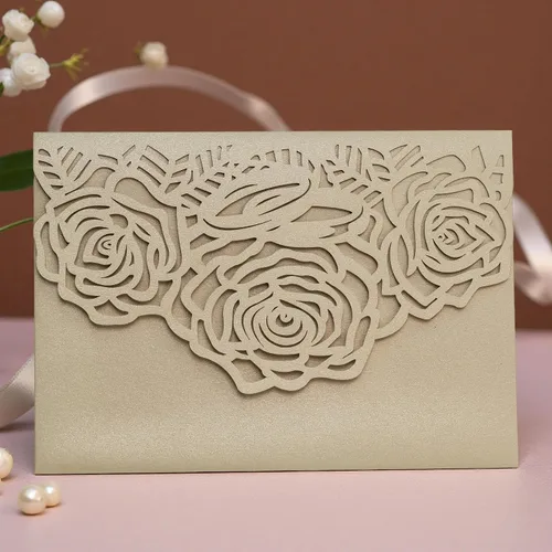 Miniatura 11 de Tarjeta de invitación de corte láser, tarjeta de felicitación, fiesta de graduación, rosa, flores, boda, fiesta de cumpleaños, invitaciones, Borgoña