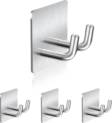 Miniatura 16 de Ganchos adhesivos resistentes, ganchos de pared autoadhesivos de acero inoxidable, ganchos adhesivos para toallas para cocina y baño, ganchos