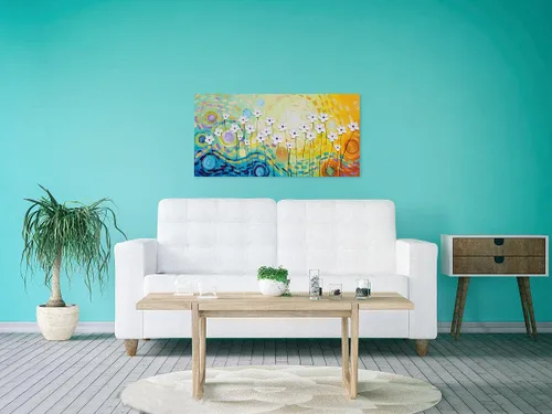 Miniatura 8 de YHSKY ARTS - Pinturas de flores blancas al óleo con textura pintada a mano, lienzo moderno y colorido, arte de pared contemporáneo, imágenes
