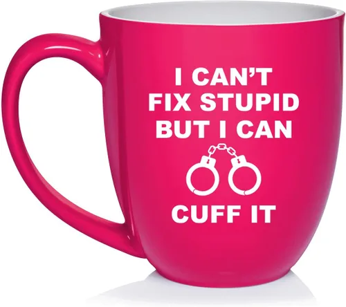 Miniatura 22 de Daylor Taza de café de cerámica con texto en inglés "I Can't Fix Stupid But I Can Cuff It" para oficial de policía, taza de té de cerámica, regalo