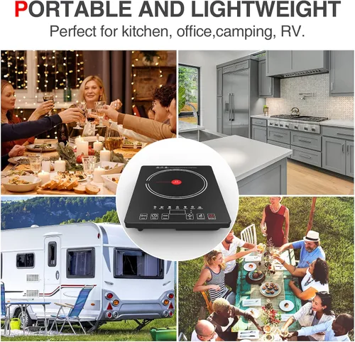 Miniatura 8 de Estufa Eléctrica, Placa de Cocina Eléctrica Portátil de 1800W de Quemador Único con Pantalla Táctil LED, 8 Niveles de Potencia y 8 Niveles de Negro