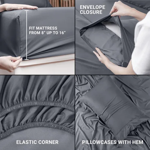 Miniatura 340 de Utopia Bedding Juego de sábanas Queen – Sábanas de 4 piezas para cama tamaño Queen, microfibra suave y transpirable, incluye 1 sábana bajera, 1 Gris