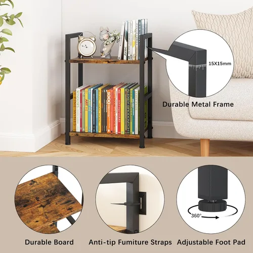 Miniatura 5 de Estantería pequeña para espacios pequeños, estantería industrial de 2 niveles, organizador de almacenamiento estrecho para sala de estar, dormitorio