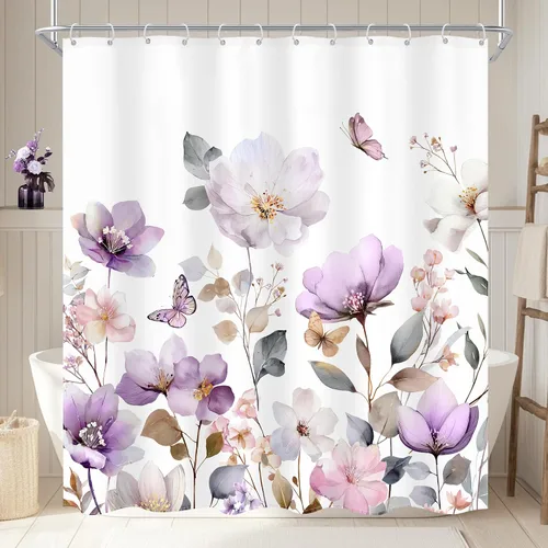 Miniatura 13 de Cortina de ducha floral púrpura de 60 pulgadas de ancho x 72 pulgadas de largo, flor de lavanda, rústico, elegante, pastel, botánico, acuarela