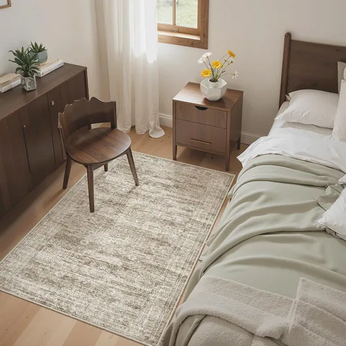 Miniatura 288 de Alfombra de pasillo Soalmost 2'6" x 10' lavable, alfombra antideslizante para cocina, baño, lavandería, alfombras vintage ultra delgadas para Beige