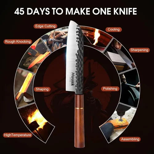 Miniatura 3 de Huusk Cuchillo japonés, cuchillo de cocina Santoku de 7 pulgadas, cuchillos de chef japoneses profesionales forjados a mano, cuchillos afilados
