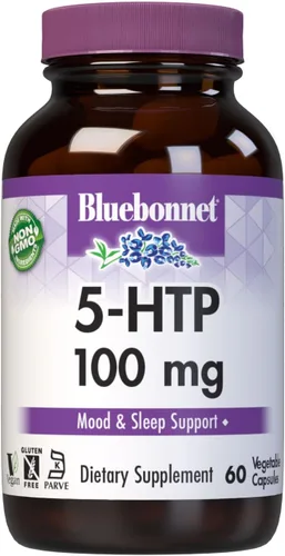 Bluebonnet Nutrición 5-HTP (hidroxitripofán) 100 mg, para soporte de neurotransmisor*, apoya el estado de ánimo positivo*, sin soja, sin gluten, sin
