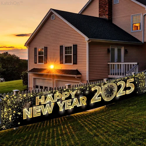 KatchOn, Cartel de Feliz Año Nuevo 2024 – Grande 120 x 20 pulgadas | Cartel de feliz año nuevo para patio | Suministros para fiesta de Año Nuevo