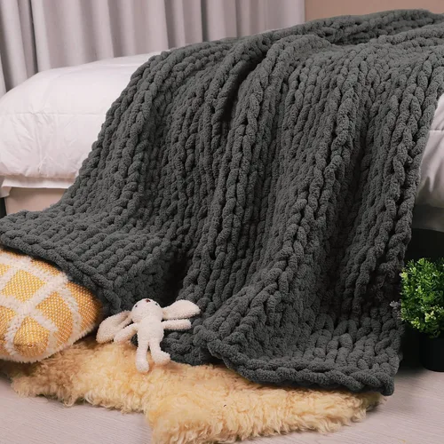 Miniatura 28 de Carriediosa Manta de Punto Grueso 50" x 60", 100% Hecha a Mano, Grande con Hilo de Felpilla en Bucle, Mantas Suaves y Esponjosas para Sofá, Cama