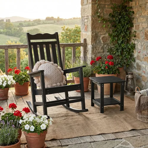 Miniatura 2 de Stoog Mecedora para patio, para todo tipo de clima, soporte de peso de 400 libras, nunca se decolora ni se pudre, para patio trasero, hoguera, Teca