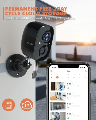 Miniatura 6 de Dzees Cámara de seguridad inalámbrica para exteriores - Actualización 2K 3MP batería WiFi cámara exterior inalámbrica, foco, sirena, detección