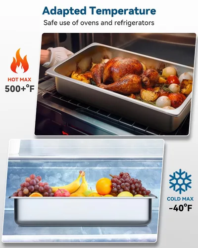 Miniatura 5 de ZeroPone Paquete de 6 sartenes de hotel, sartén de mesa de vapor de acero inoxidable de tamaño completo de 6" de profundidad, 52.8 cm L x 32.5 cm W