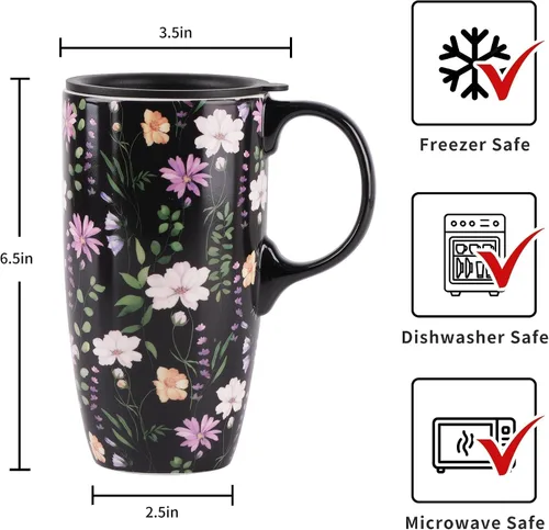 Miniatura 5 de Topadorn Taza de viaje de cerámica reutilizable de 17 onzas con tapa y asa, taza de café de cerámica con caja de color para los amantes del café