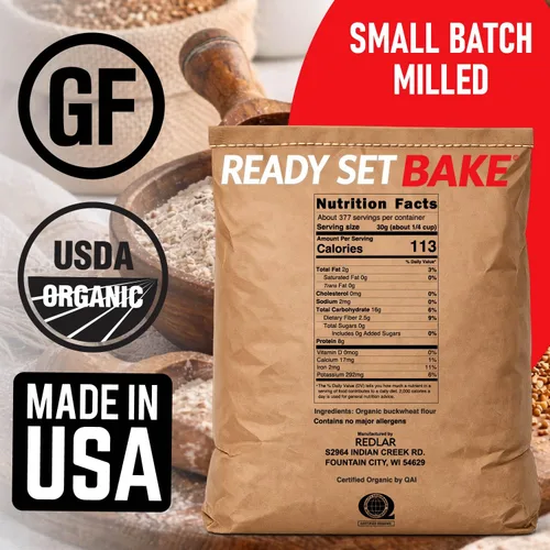 Miniatura 2 de Redlar Harina fina de trigo sarraceno orgánico Harina sin gluten USDA Organic, sin OMG, Kosher Ideal para panqueques, gofres, magdalenas