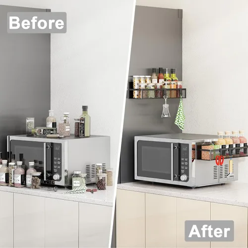 Miniatura 7 de Aufworld Estante magnético para especias para refrigerador, paquete de 2 estantes magnéticos, organizador magnético para refrigerador con 4 ganchos