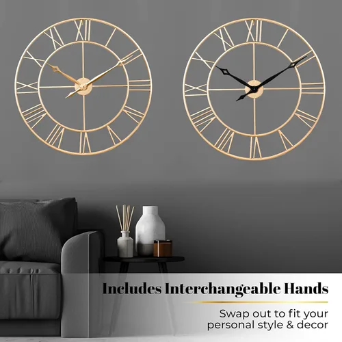 Miniatura 4 de CLXEAST Reloj de Pared de 30 Pulgadas, Gran Reloj de Pared Dorado Champán con Números Romanos de Metal, Relojes de Pared Modernos para Decoración