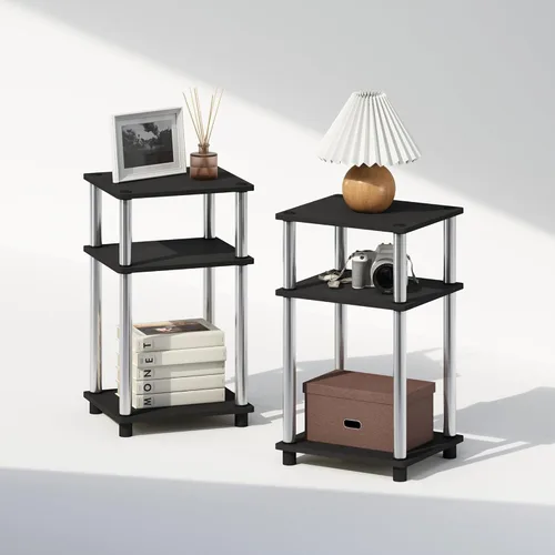 Miniatura 32 de Furinno Just Turn-N-Tube - Mesita de noche de almacenamiento abierto, 1 paquete, 3 niveles, blanco/blanco