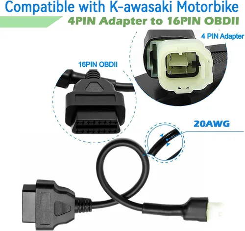 Miniatura 5 de Adaptador OBD2 para motocicleta Kawaskii, cable de diagnóstico de 4 pines a 16 pines compatible con Z650, Z1000, ER6N, Ninja 400, Vulcan S