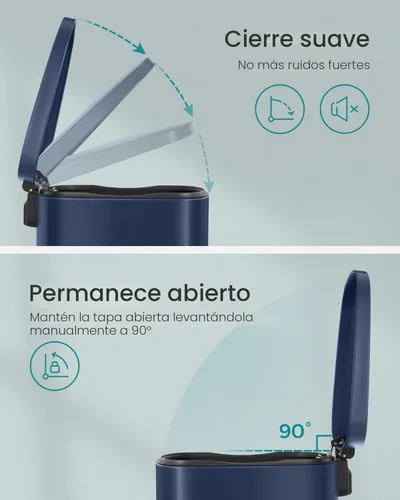 Miniatura 5 de SONGMICS Bote de basura de 13 galones (50 litros), cubo de basura de cocina de acero inoxidable, cubo de basura para reciclaje o basura, cierre Azul