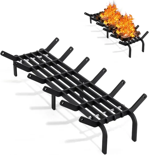 Miniatura 7 de Rejilla para chimenea, rejilla de chimenea de 16 pulgadas, resistente de acero de alto carbono, para interiores y exteriores, para estufa de leña