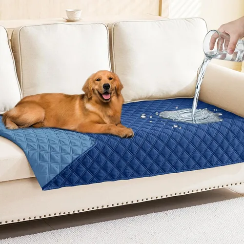 Miniatura 125 de Smiry Funda impermeable para cama de mascota, suave y lavable, para muebles, cama, sofá, reversible, a cuadros (30 x 53 pulgadas, color beige/beige)