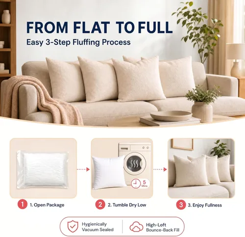 Miniatura 4 de Foamily Juego de 4 rellenos para almohada hipoalergénicas de primera calidad, con forma cuadrada de poliéster, estándar, blancos