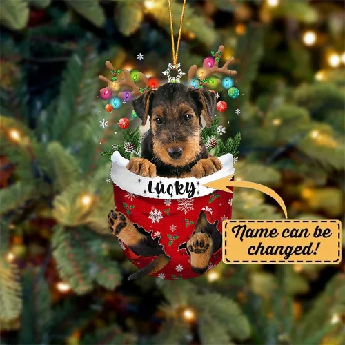 Miniatura 2 de Adorno de Navidad personalizado para perro Airedale Terrier en bolsillo de nieve, adorno para árbol de Navidad, idea de regalo para amantes