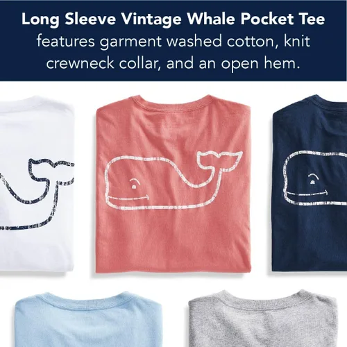 Miniatura 5 de vineyard vines Kids' Long-Sleeve Vintage Whale Garment-Dyed Pocket Tee