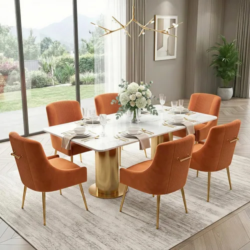 Miniatura 20 de Sillas de comedor modernas, sillas de comedor tapizadas en terciopelo con patas doradas, juego de 2 sillas de acento con capitoné para sala de Beige