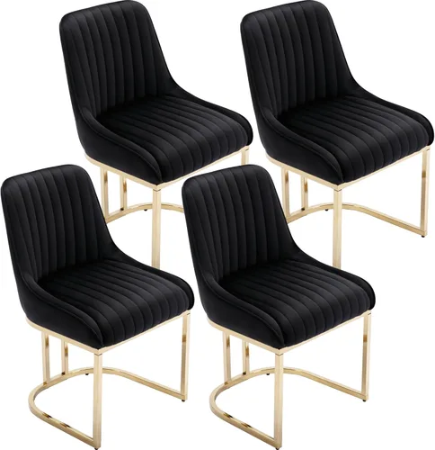 Miniatura 10 de Shunzhi Juego de 2 sillas de comedor modernas de terciopelo tapizadas, sillas de cocina con patas de metal dorado/respaldo sin brazos para cocina