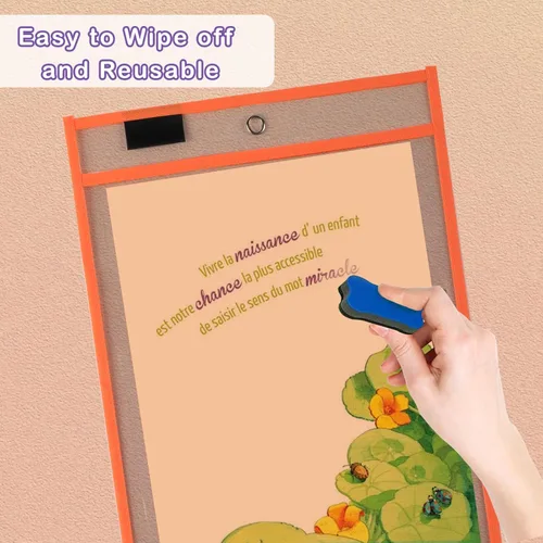 Miniatura 5 de Ufamrine - 6 fundas coloridas con bolsillos de borrado en seco, para boletos de trabajo (10 x 13 pulgadas), fundas de plástico reutilizables
