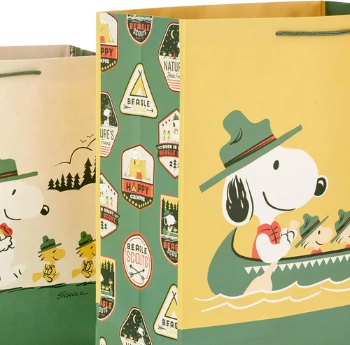 Miniatura 7 de Hallmark Paquete de bolsas de regalo de Peanuts (2 bolsas: 1 grande de 13", 1 XL de 15") Snoopy y Woodstock para el Día del Padre, cumpleaños