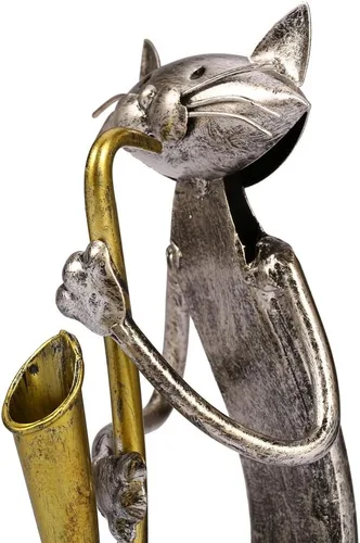 Miniatura 4 de Too-arts Un saxofón que juega la escultura del metal del gato de la estatua del hierro, artesanías, 3 diseño divertido