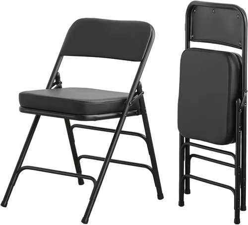 Miniatura 10 de KAIHAOWIN Paquete de 2 sillas plegables, asiento acolchado de vinilo, fácil almacenamiento, apilable, asiento comercial Morden con marco de metal