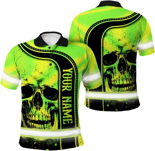 Miniatura 11 de Maddly Polo de alta visibilidad con diseño de calavera y bandera de Estados Unidos, ropa de trabajo patriótica con nombre personalizado para Polo 11